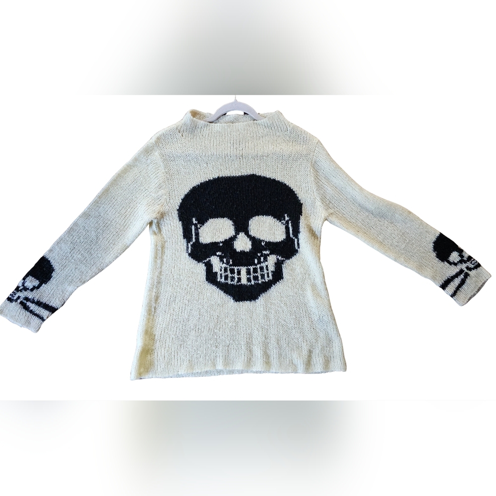 Rare Tripp NYC Black Skull Cream Sweater
